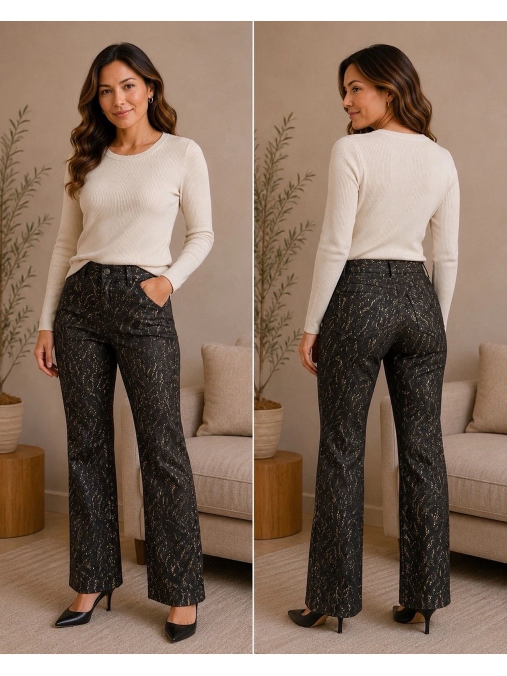 Black and Gold Cache Womens Pants Size 4 With Gold Accents whimsy goth mob wife